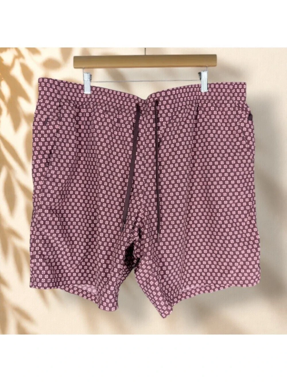 Lands' End Swim Shorts Trunks Men 2XL Purple Floral Drawstring Pockets Beach
